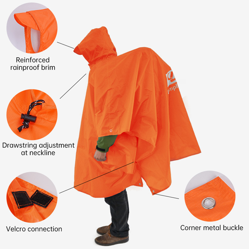 Camping Rain Poncho - 3 In 1 Waterproof Raincoat Lightweight