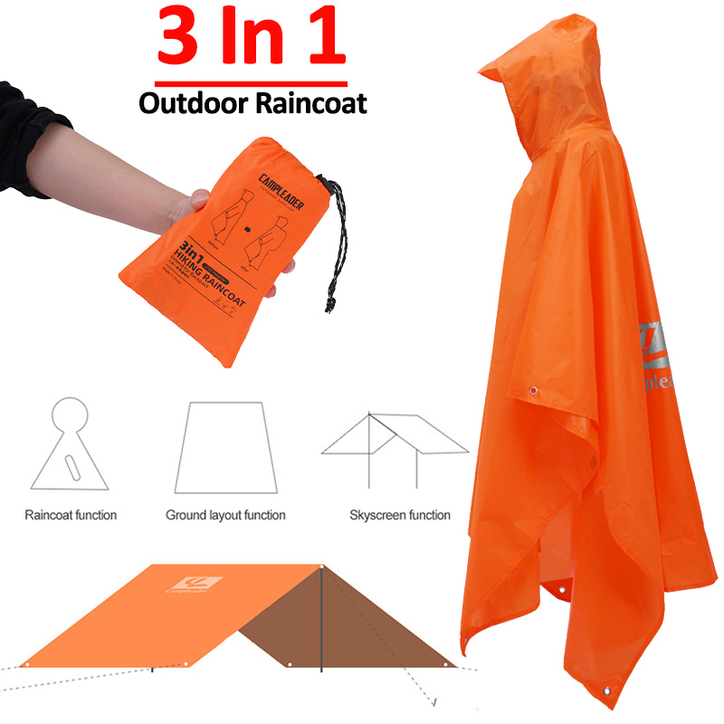 Camping Rain Poncho - 3 In 1 Outdoor Raincoat Hooded