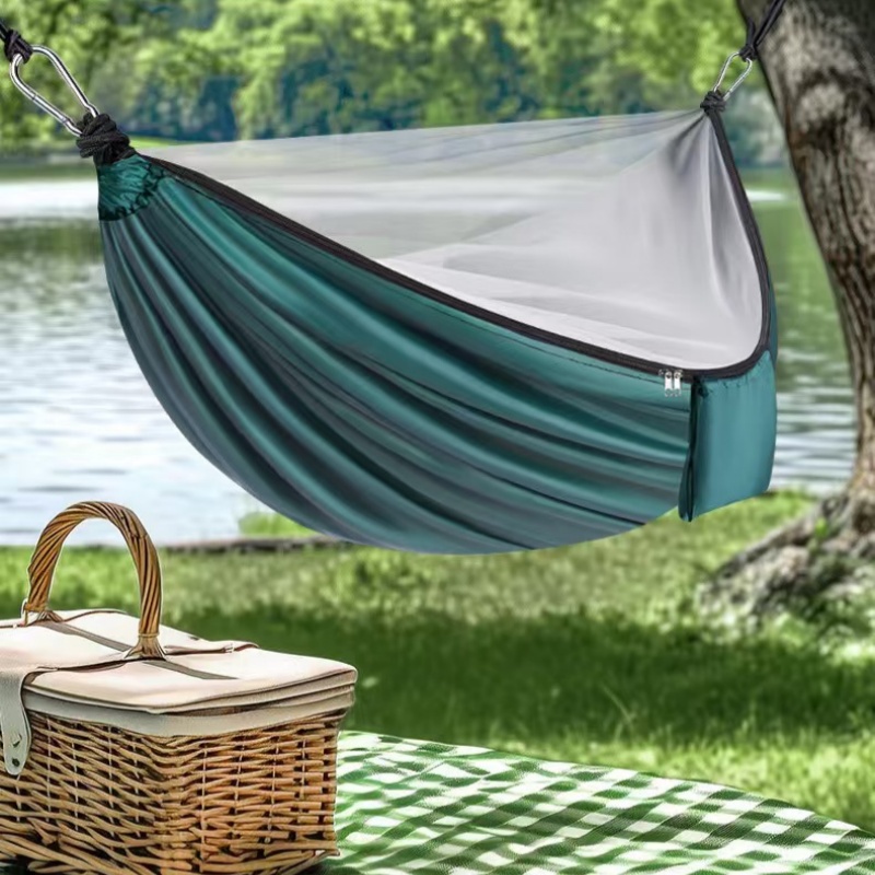 Outdoor Camping Hammock - Outdoor Mosquito-Repellent Hammock, Portable Parachute Fabric,
