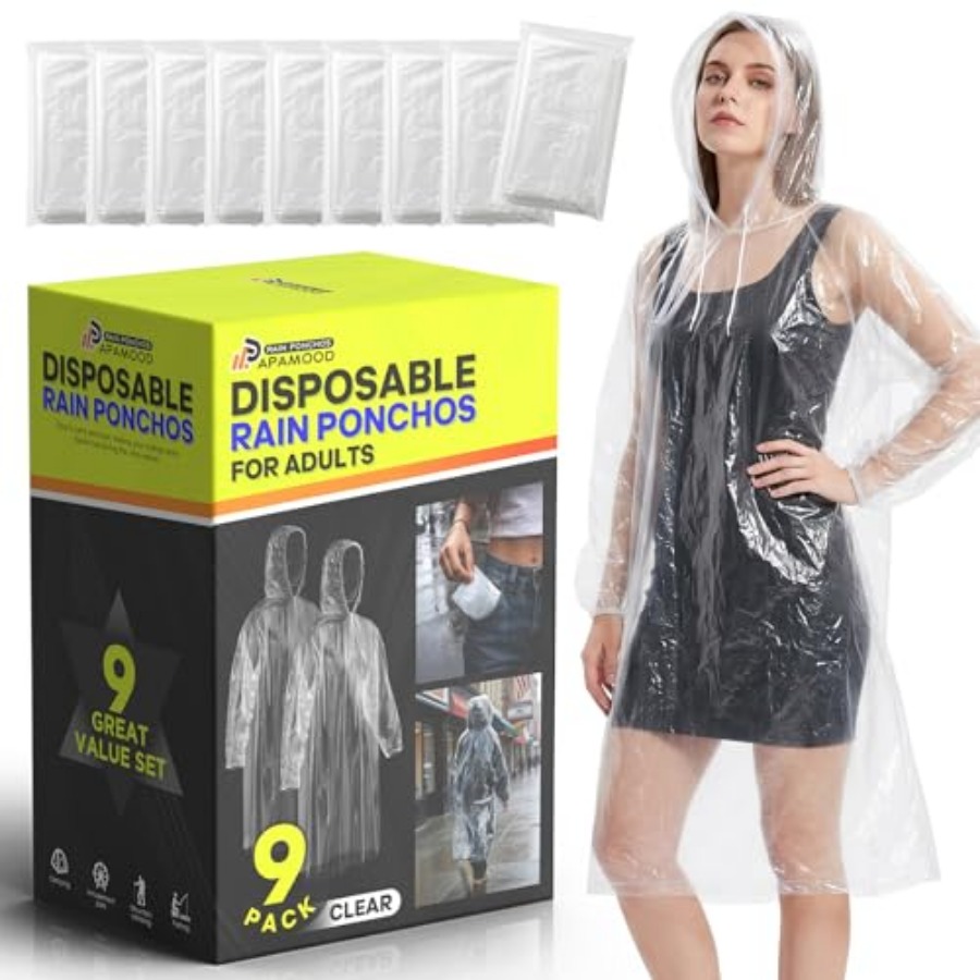 Camping Rain Poncho - Disposable Rain Ponchos, 6PK/9PK Family Pack