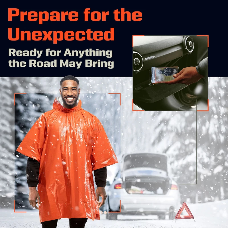 Camping Rain Poncho - Aluminum Coated Hooded Emergency Rain Poncho