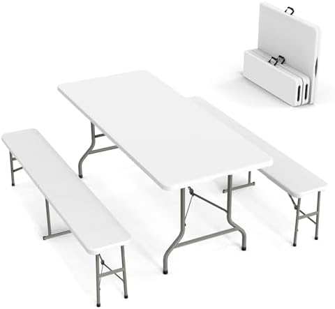 Camping Outdoor Or Indoor - Picnic Table Set with 2 Benches,